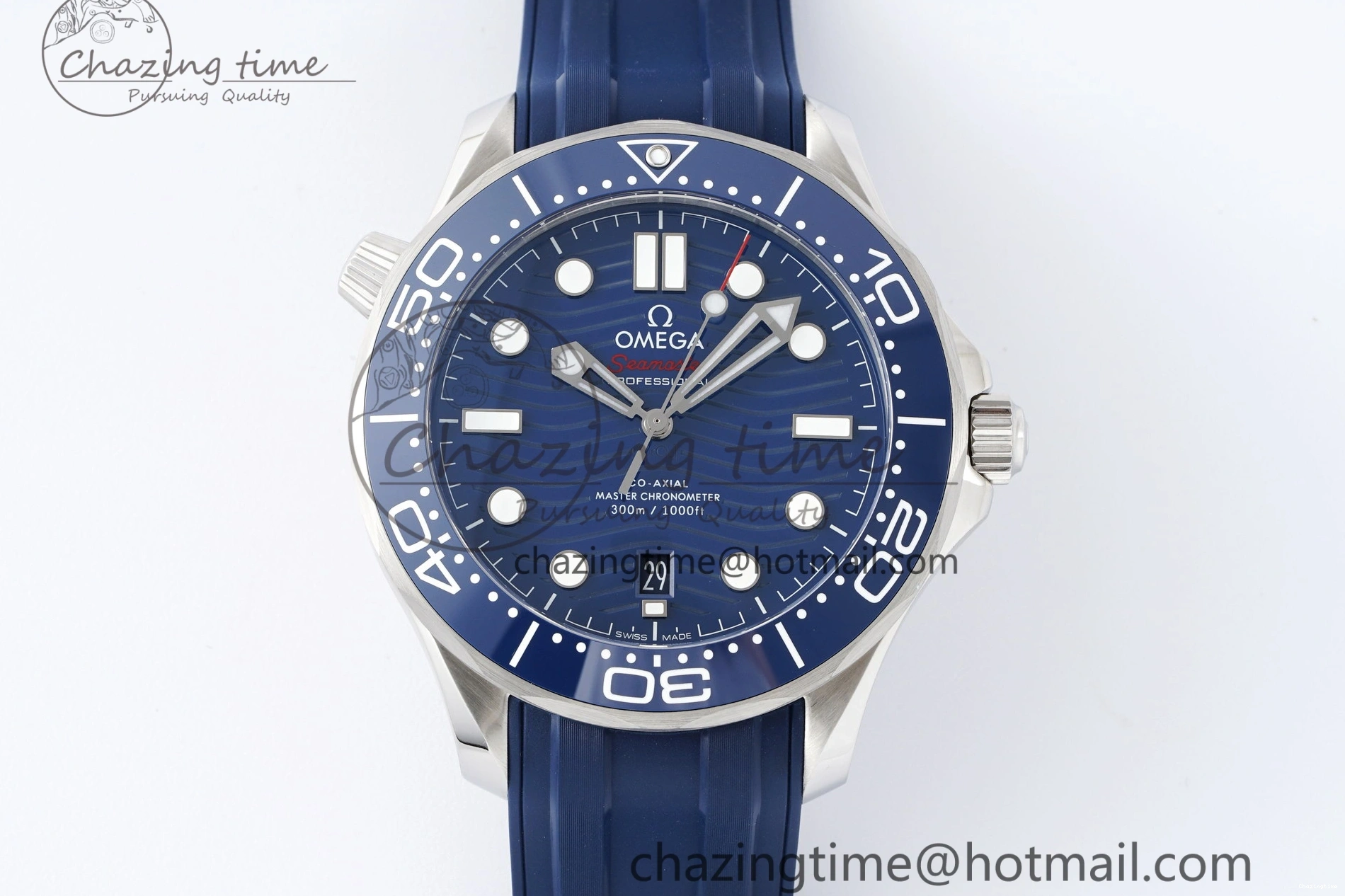 0328 Fashionable Seamaster Diver 300M ZF 1:1 Best Edition Blue Ceramic Blue Dial on Blue Rubber Strap A 7822